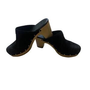 UGG Australia Shoes Womens Size 7 Black Suede Slide On Abbie Wooden Clog Mules